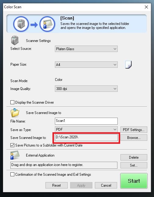 change default scan location windows 10