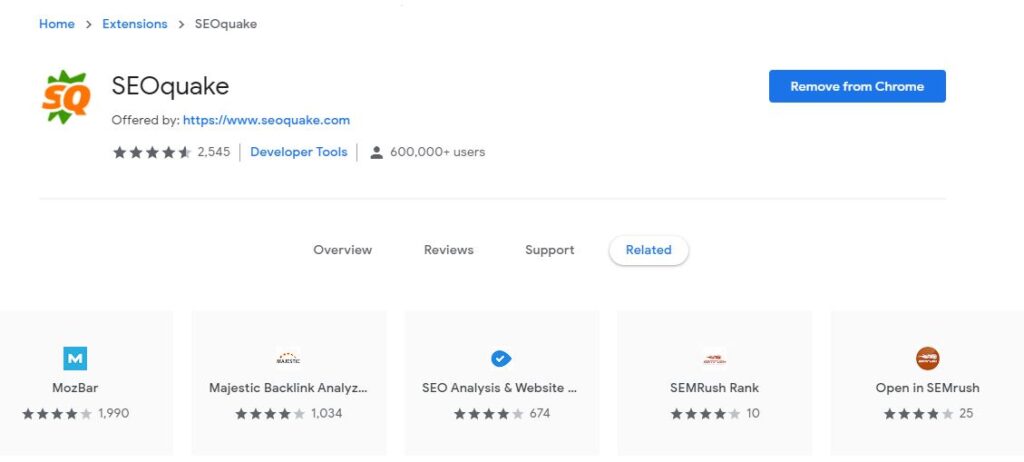 seoquake chrome extension