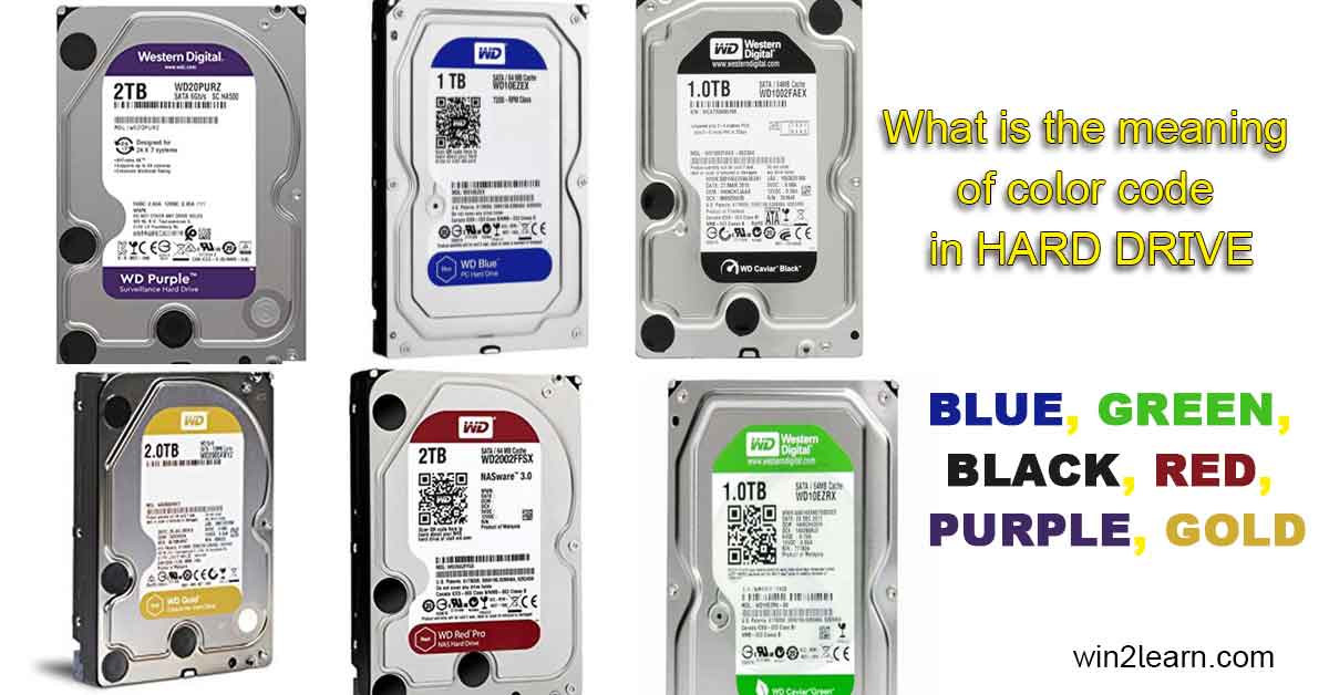 What is the of color code in HARD DRIVE - BLUE, GREEN, BLACK, RED, PURPLE, GOLD ? - win2learn.com