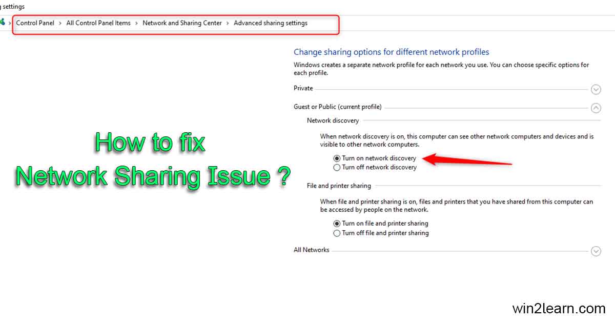 How to fix network sharing issue